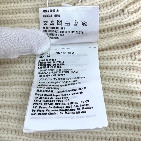 Miu Miu Womens Beige Pearl & Crystal Embellished Button-Up Cardigan Sweater Ribb - Picture 5 of 7